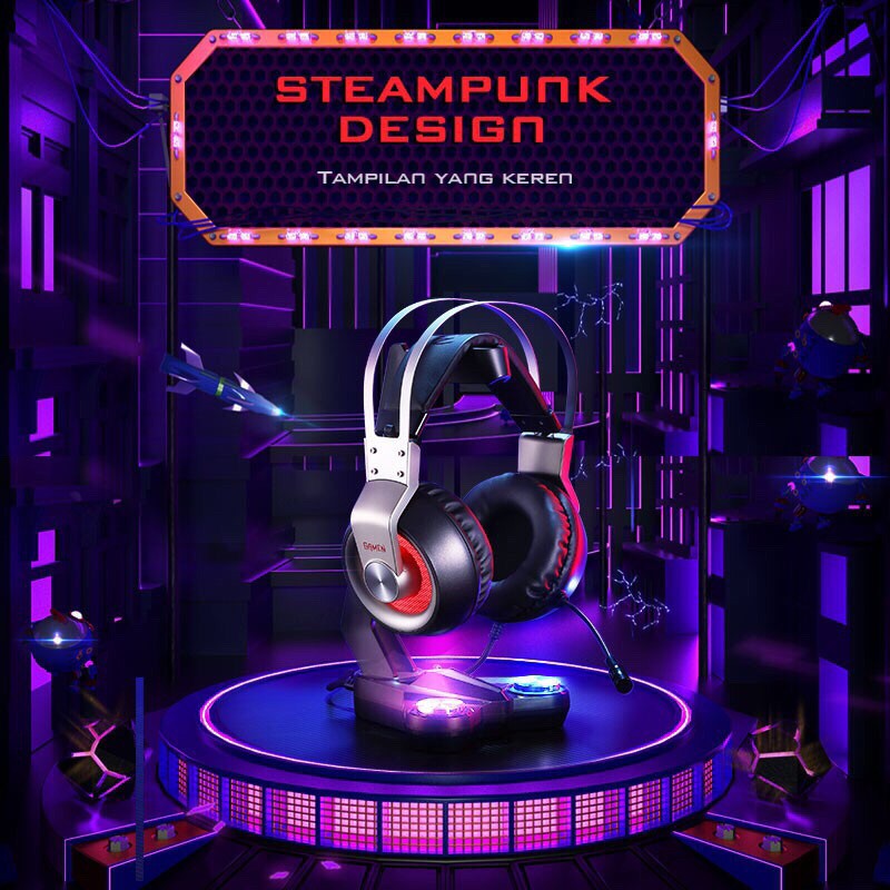 GAMEN GH7100 7.1 Virtual Surround Sound Braided Wire Steampunk Design USB Gaming Headset Black