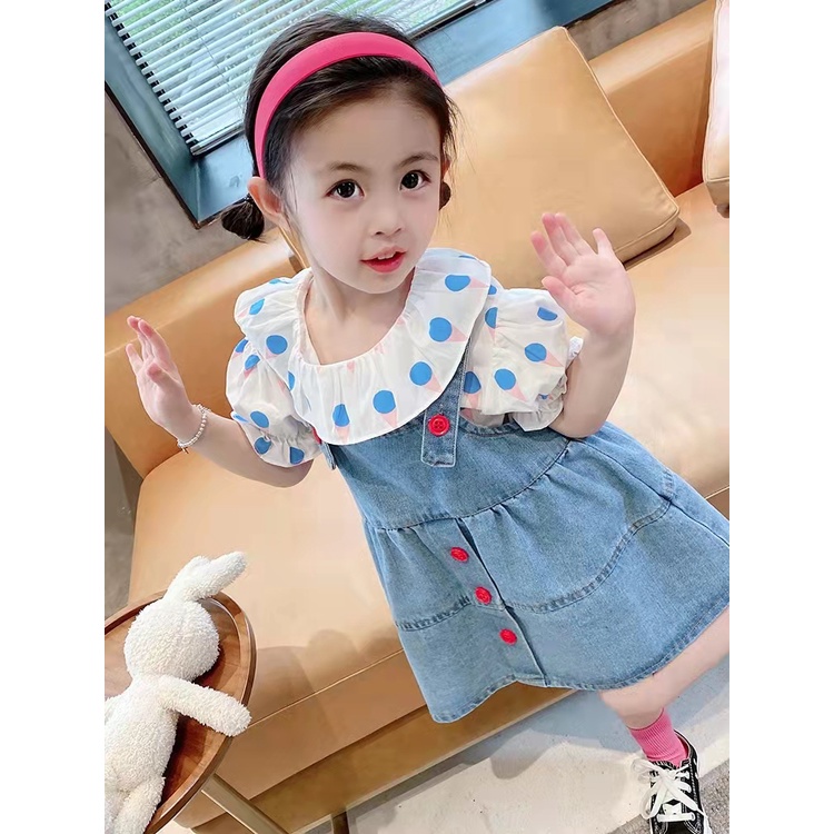 Setelan overall anak perempuan import 1th-4th/Dress Overall Jeans Anak Perempuan Import