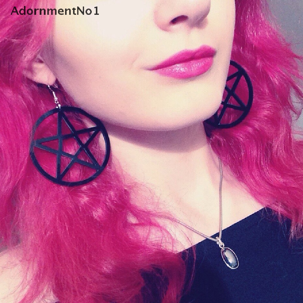 (AdornmentNo1) Anting Tusuk Gantung Desain Lingkaran Hollow + Bintang Pentagram Untuk Wanita