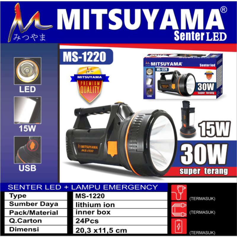 Senter LED 30W+Lampu Emergency 15W Besar Mitsuyama Senter Jumbo MS1220