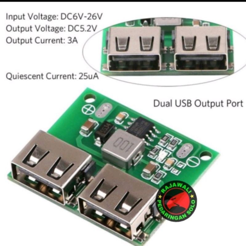 MODUL CHARGER DUAL USB STEP DOWN 6 -26V OUTPUT USB 3A