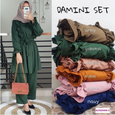 Baju Setelan Celana Wanita Dewasa Kekinian Terbaru 2021 Damini Set Branded Bahan Moscrepe ld Jumbo