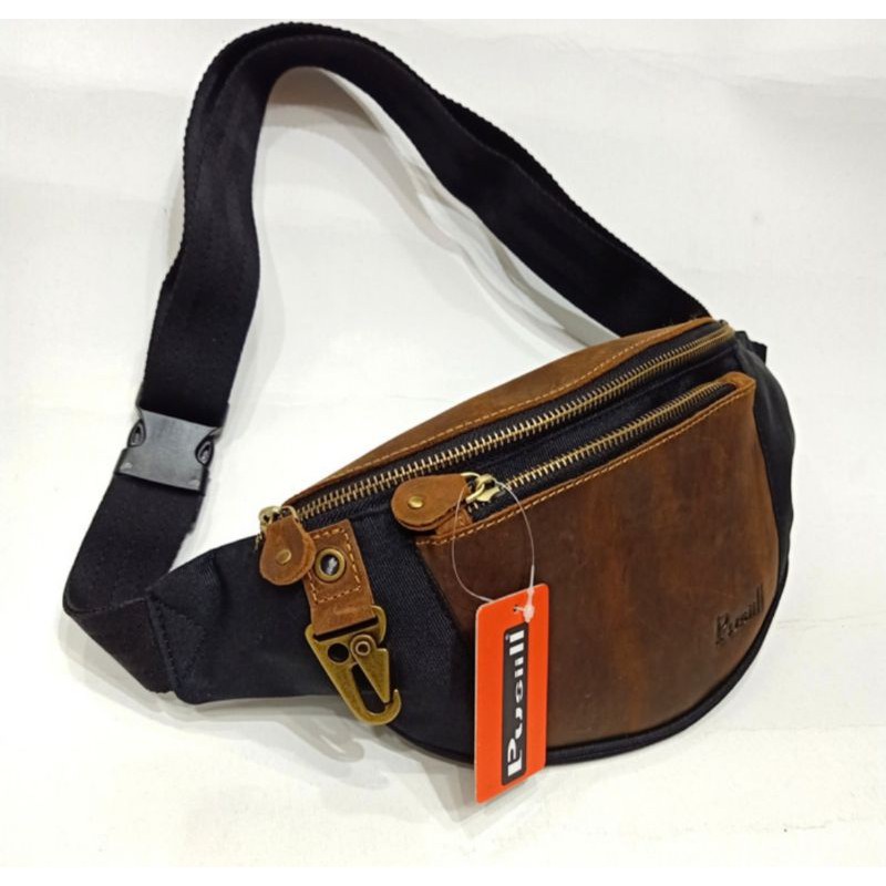 waistbag pusiill/coudura+kulit asli CH black