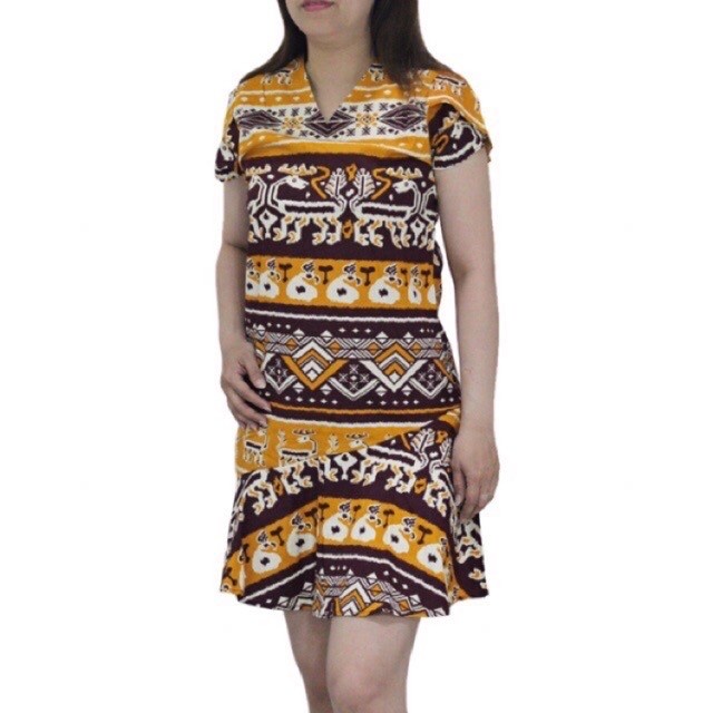 wanita-batik-dress- dress batik wanita lengan pendek motif songket model span asimetris -dress-