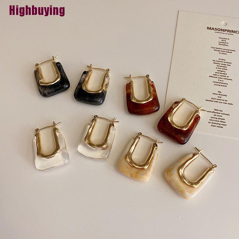 Hbid Anting Bulat Geometri Asimetris Bahan Resin Akrilik Transparan Untuk Wanita