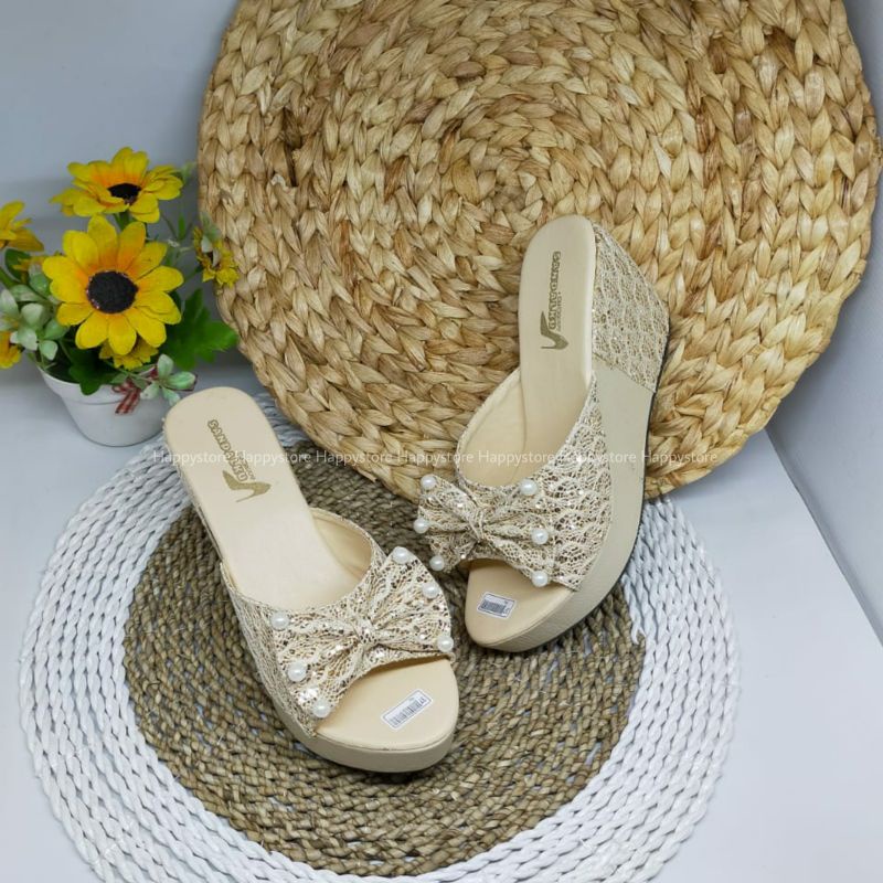 Sandal wanita wedges brokat - wedges wanita brukat - sendal wanita fashion DV21