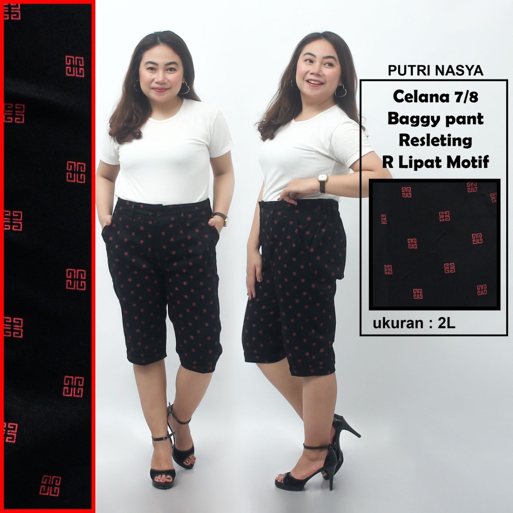 Celana 7/8 jumbo Resleting motif pendek/ baggypant jumbo / celana pendek 8L-6L-5L-4L-2L-XL-S fitto L