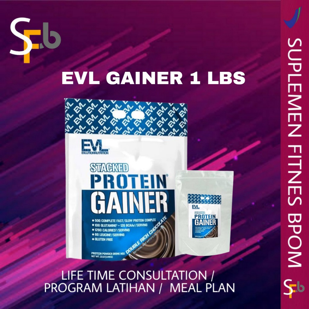 EVL EVLUTION STACKED PROTEIN GAINER 1 LBS WEIGHT GAINER 1 LBS PENAMBAH BERAT BADAN