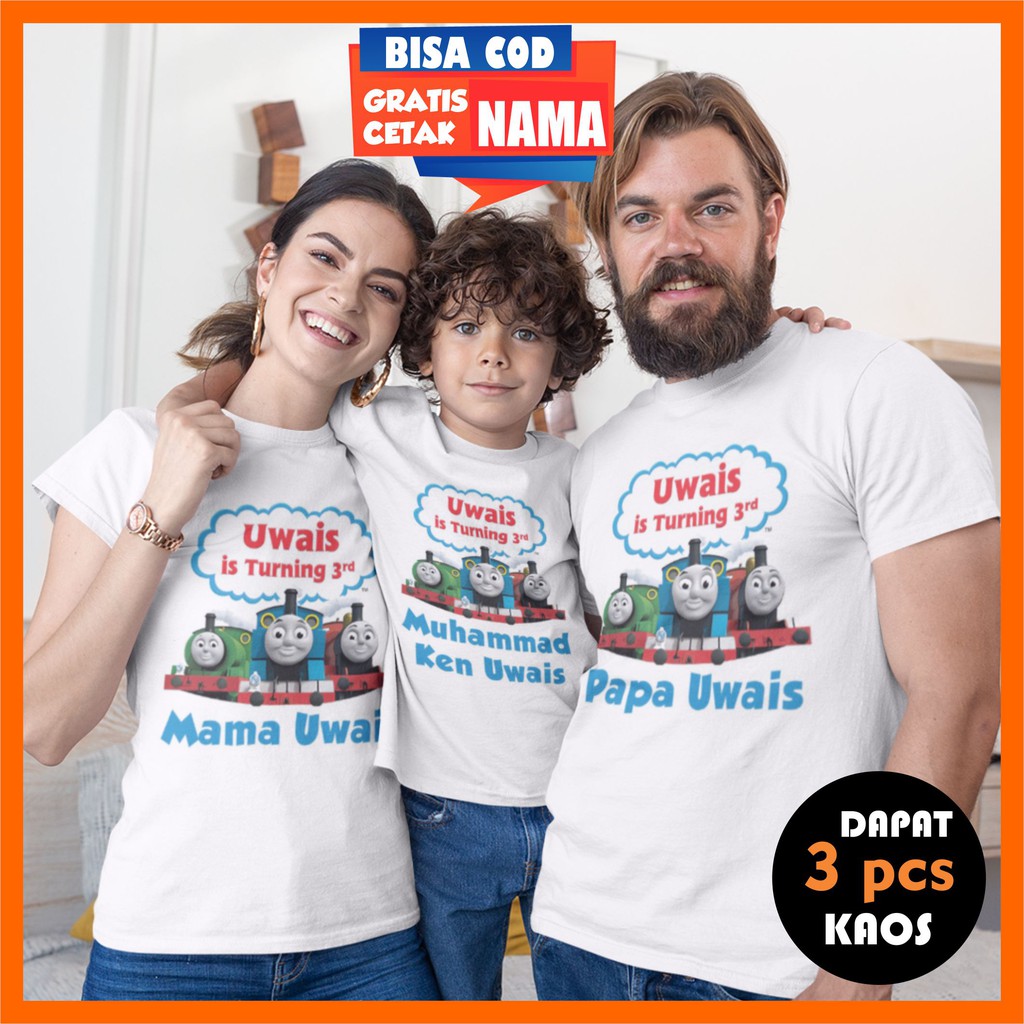 Baju Kaos Thomas Ultah Ulang Tahun Anak Couple Keluarga Family IBU ANAK AYAH Bnyk Motif Thomas Grati