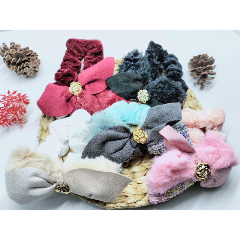 Kuncir rambut kain beludru motif pita harga/pcs