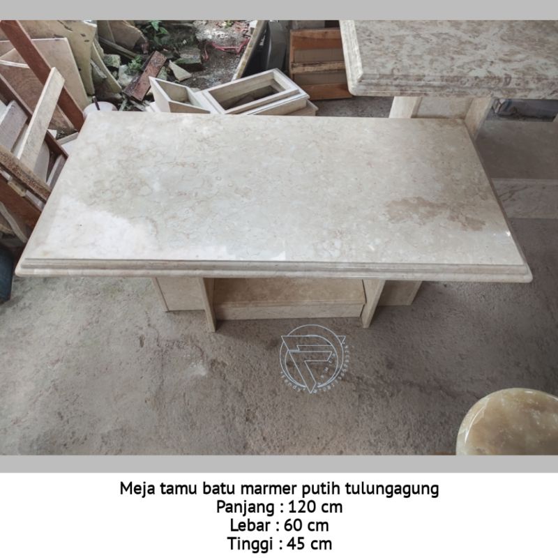 Meja tamu bahan batu alam asli marmer putih 120x60
