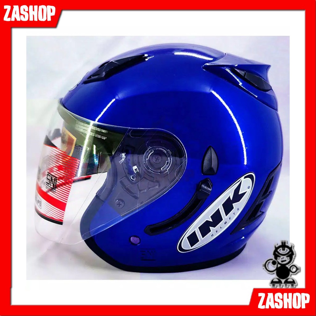 Jual HELM DOUBLE VISOR INK CENTRO DOUBLE VISOR 2 KACA REPLIKA BIRU KILAP