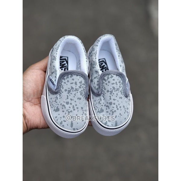 Sepatu anak vans slip on water brush /bercak abu laki dan perempuan