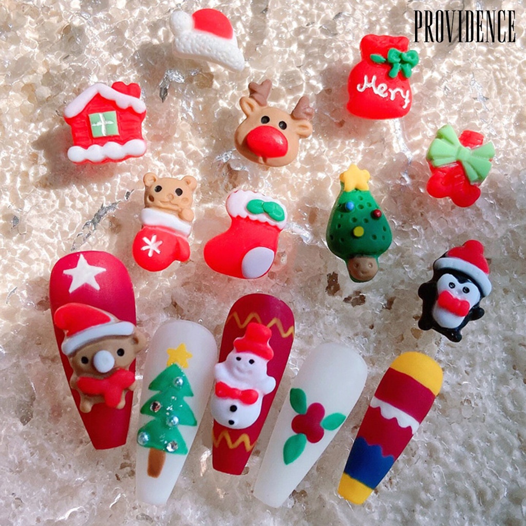 10pcs Aksesoris Kuku 3D Bahan Resin Motif Kartun Rusa / Snowman / Santa Claus Untuk Natal