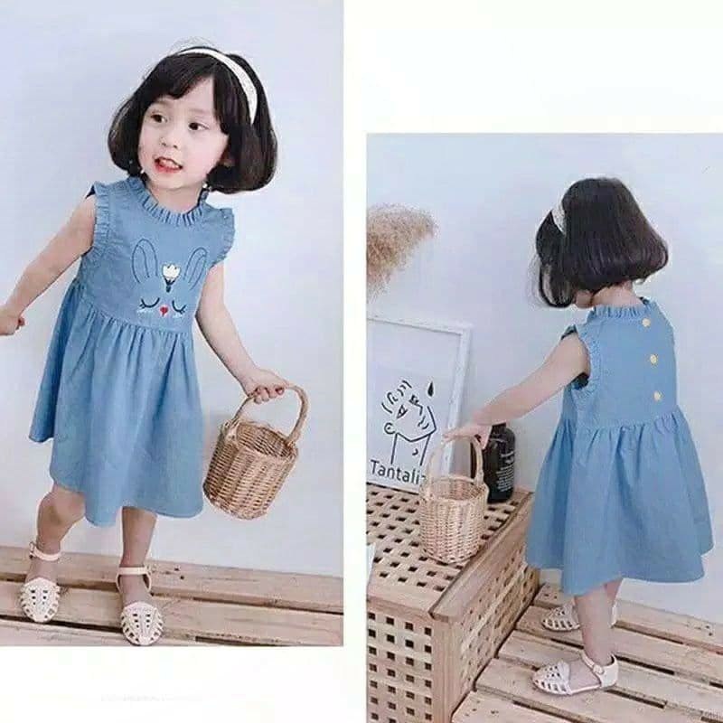 DRESS BUNNY DRESS JEANS ANAK 1-5th Dress Anak Jeans DRESS JEANS BUNNY/ DRESS ANAK BORDIR KELINCI