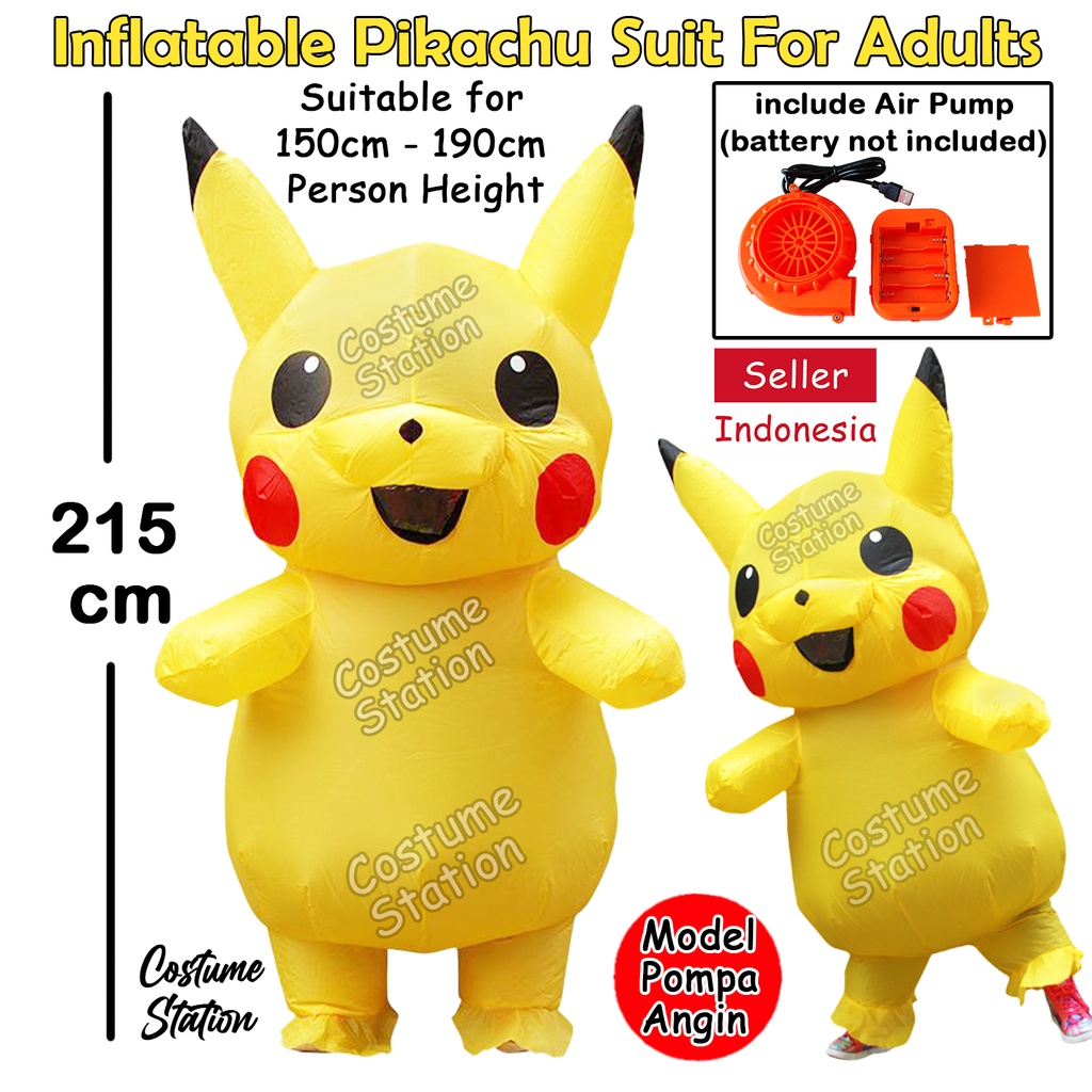 Kostum Pikachu Pokemon / Costume Animal Hewan Binatang Inflatable pompa angin dewasa