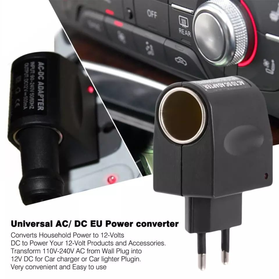 Adaptor AC dengan Soket Mobil Auto Charger Uni Eropa Plug 220V AC Ke 12V DC Gunakan untuk Mobil Elektronik perangkat Digunakan Di Rumah Car Charger Switch EU Plug 12V 500MA / Adapter / Charger Mobil / Aksesoris Mobil - A2038