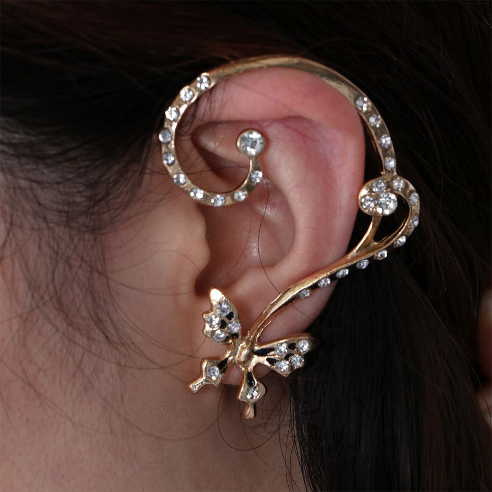 ROW 1PC/1 Pair Hot Clip Ear Cuff Stud Fashion Jewelry  Crystal Ear Stud Butterfly Clip Earrings Gift Wrap Cartilage Punk Diamond-studded Bling Bling Women Girl Cat Flower Star Shape