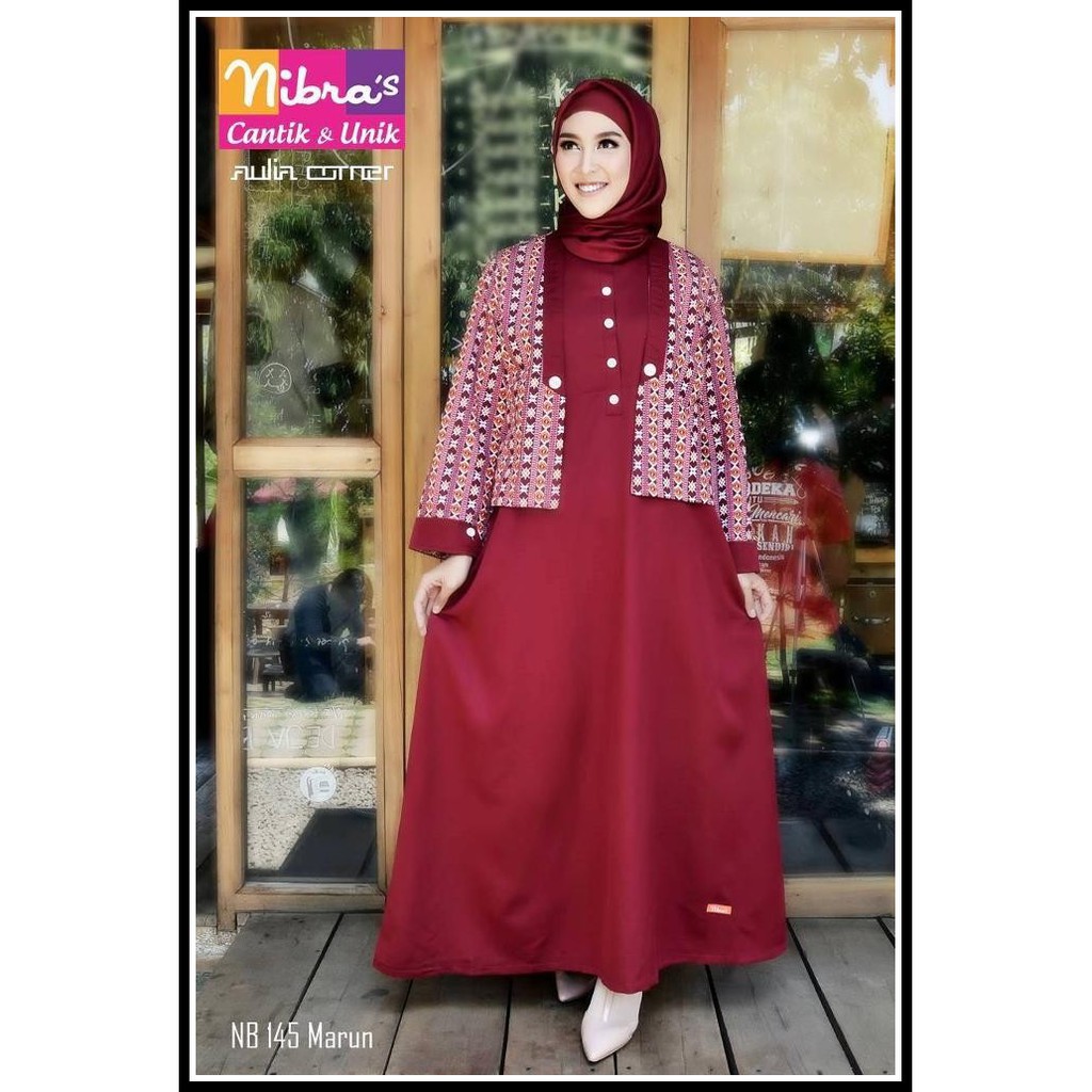 Gamis Cantik Nibras NB 145 Marun Baju Wanita Terbaru Gamis Syari
