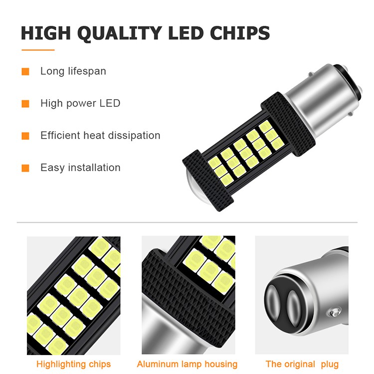 1Pcs 63LED Car Brake Light Reversing Light Turn Signal Light Bulb Tail Light Headlight Bulb 1156 BA15S P21W 1157 BAY15D P21 / 5W 7443 7443Na 2835 63SMD 12-30v Car LED Light Car Light Accessories