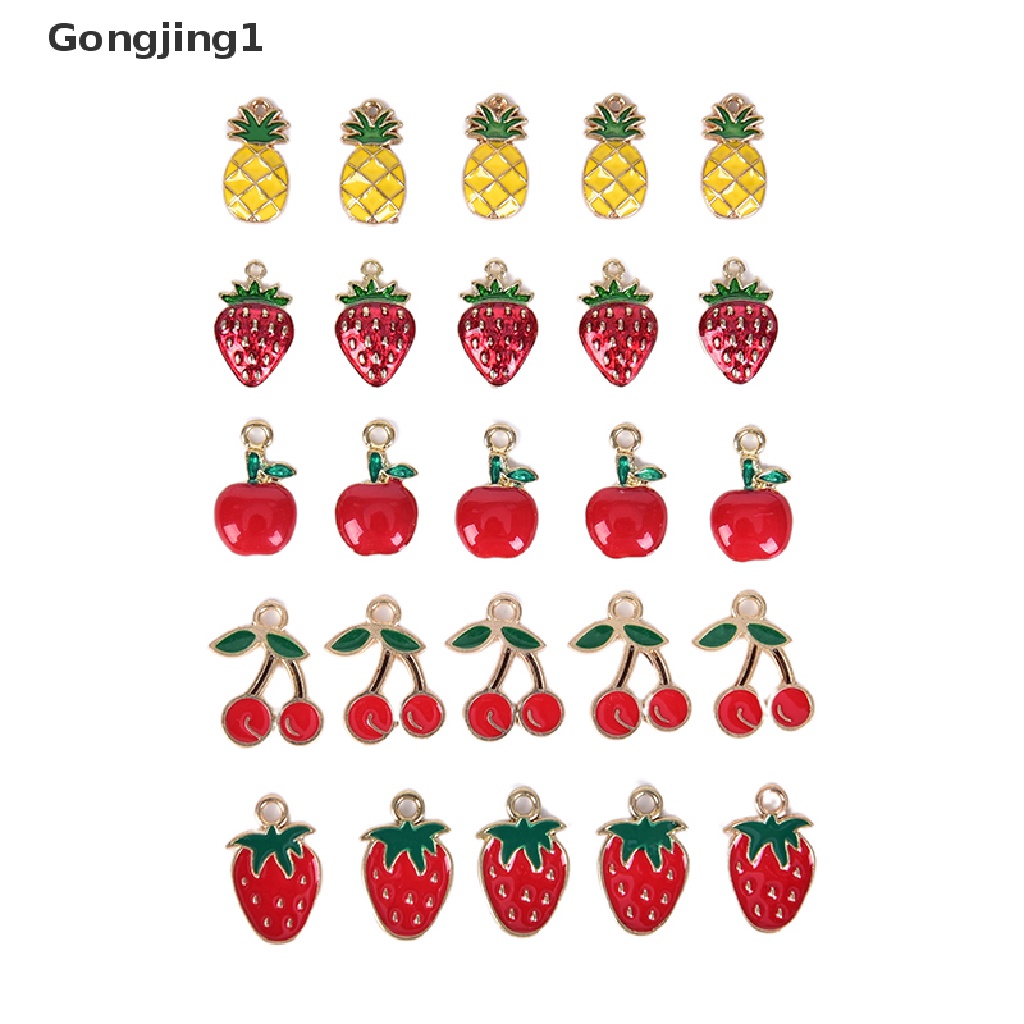 Gongjing1 10Pcs / Set Liontin Bentuk Buah Ceri Bahan Alloy Untuk Kerajinan Tangan Charms DIY