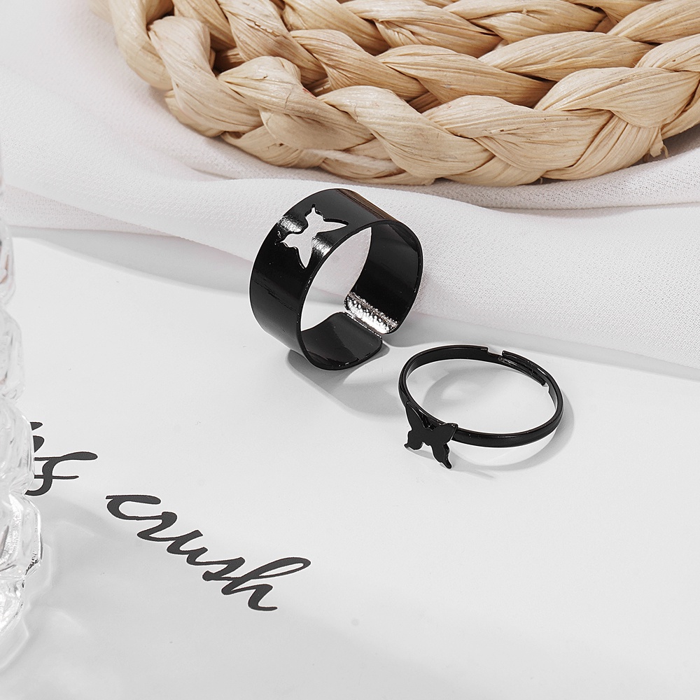 Set Cincin Model Terbuka Desain Kupu-Kupu Warna Hitam Untuk Pria Dan Wanita