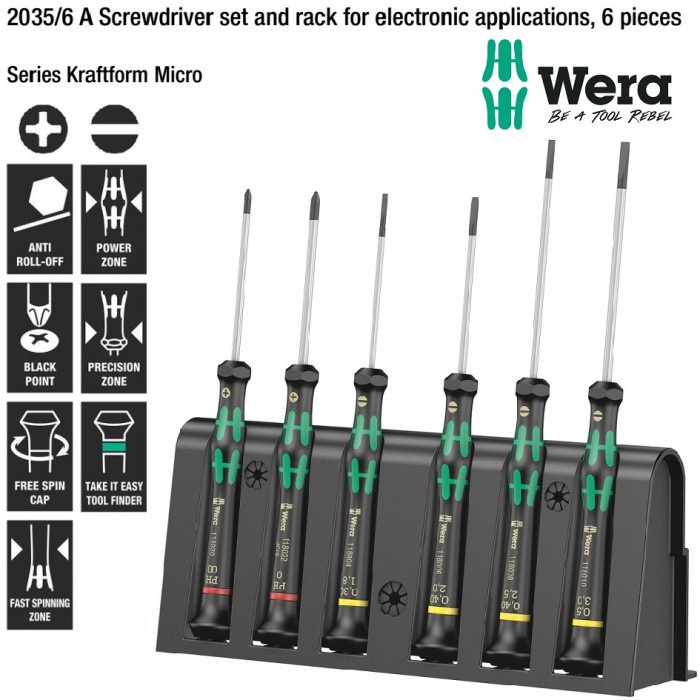 WERA 05118150001 Obeng Plus Minus Mikro Set 6 pcs 2035/6 Micro A Screwdriver