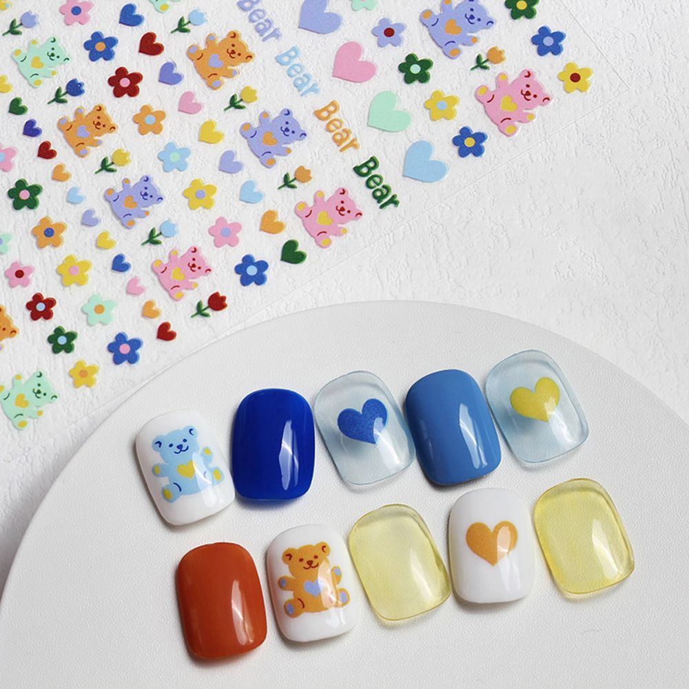 Mxbeauty Stiker Kuku Motif Kartun Bunga / Unicorn / Tupai / Kotak-Kotak Untuk Aksesoris Nail Art / Manicure Diy