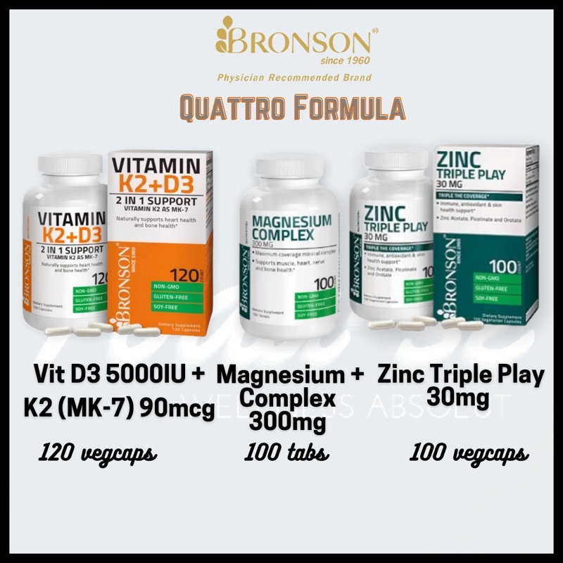 Quatro Formula Paket Isoman Bronson Vitamin D3 K2 Zinc Triple Play Magnesium Complex 120vegcaps