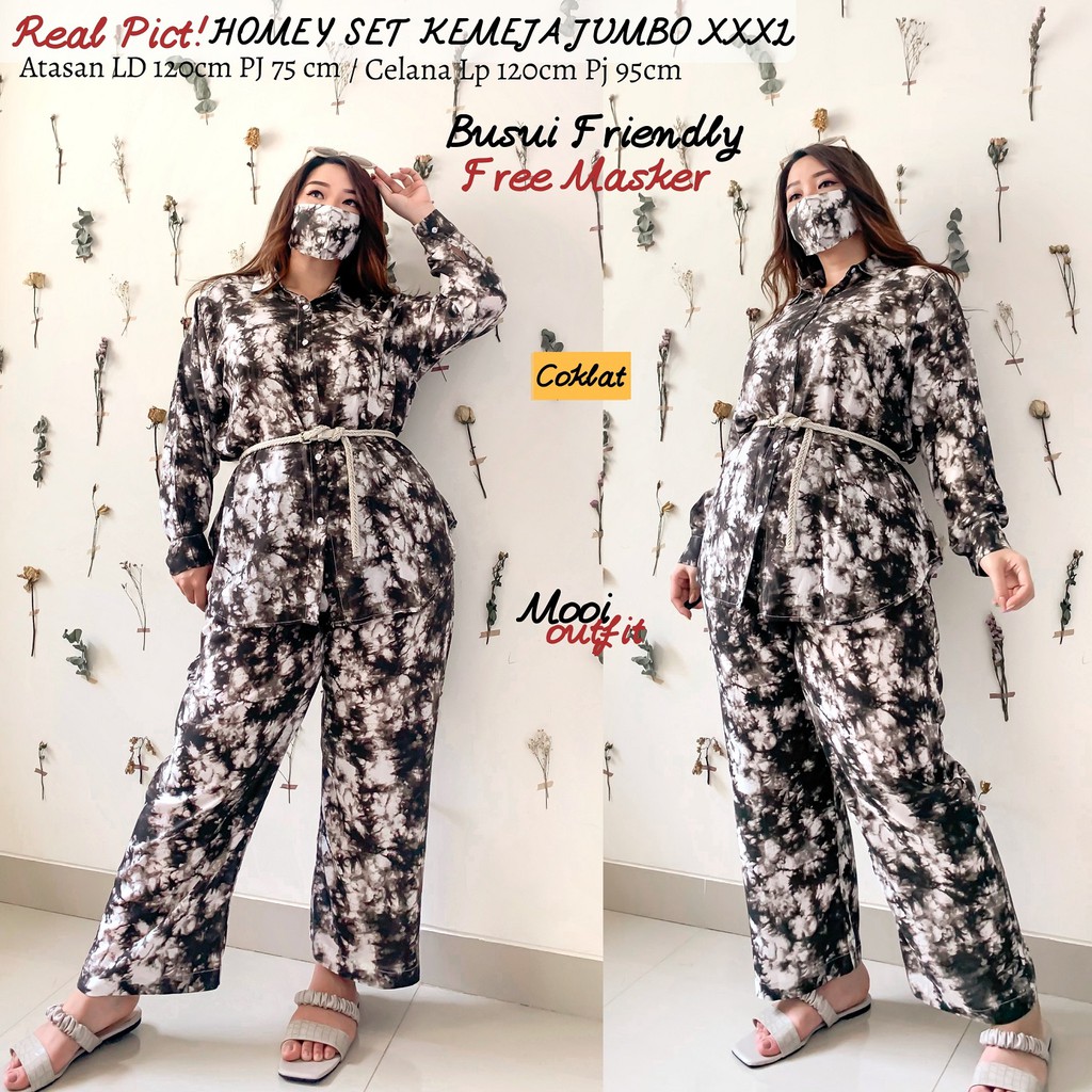 Mooi Outfit - Homey Set Jumbo Tiedye Awan - Free Masker - One Set Tiedye Jumbo Stelan Xxxl