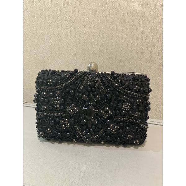 clutch hitam preloved tas pesta evening bag