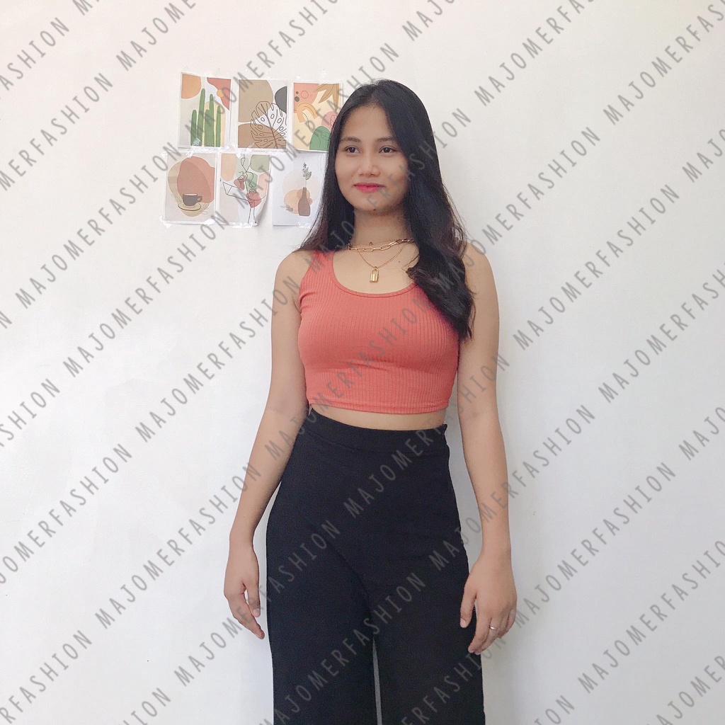MAJOMER ® | CURVE KNIT RIB TANK TOP - CROP TOP KOREA-TERRACOTA