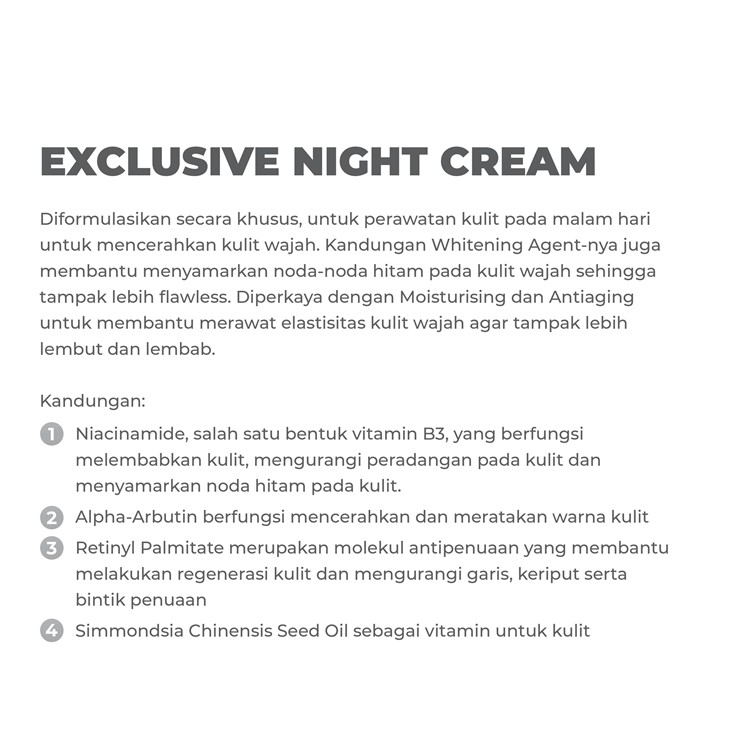 Exclusive Night Cream Benings Skincare by Dr Oky (Benings Clinic) Niacinamide, Alpha-Arbutin