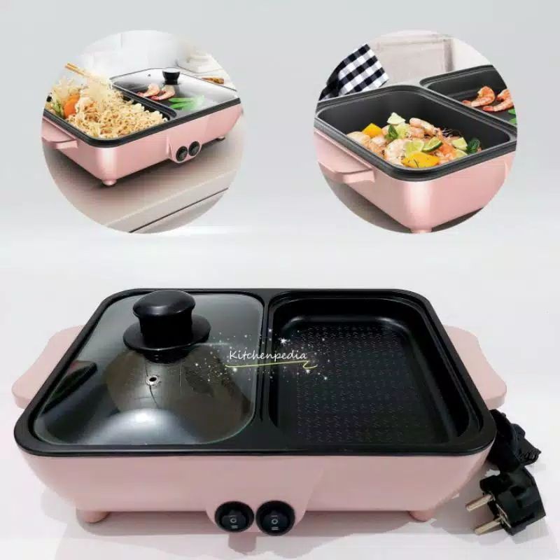 Panci Hotpot BBQ 2In1 Elektrik Shabu Steampot Suki Grill Listrik Kotak