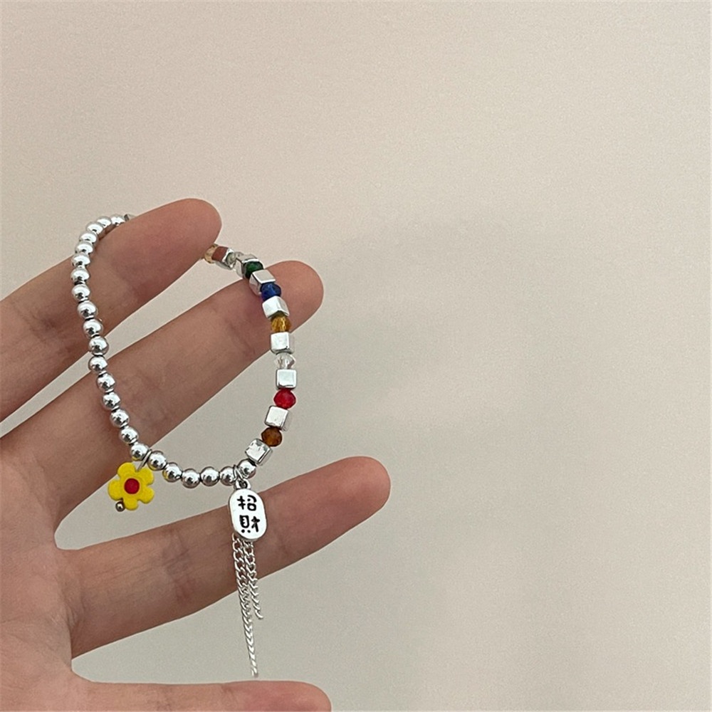 【COD Tangding】Gelang Manik-Manik Warna-Warni Bentuk Bunga Untuk Wanita