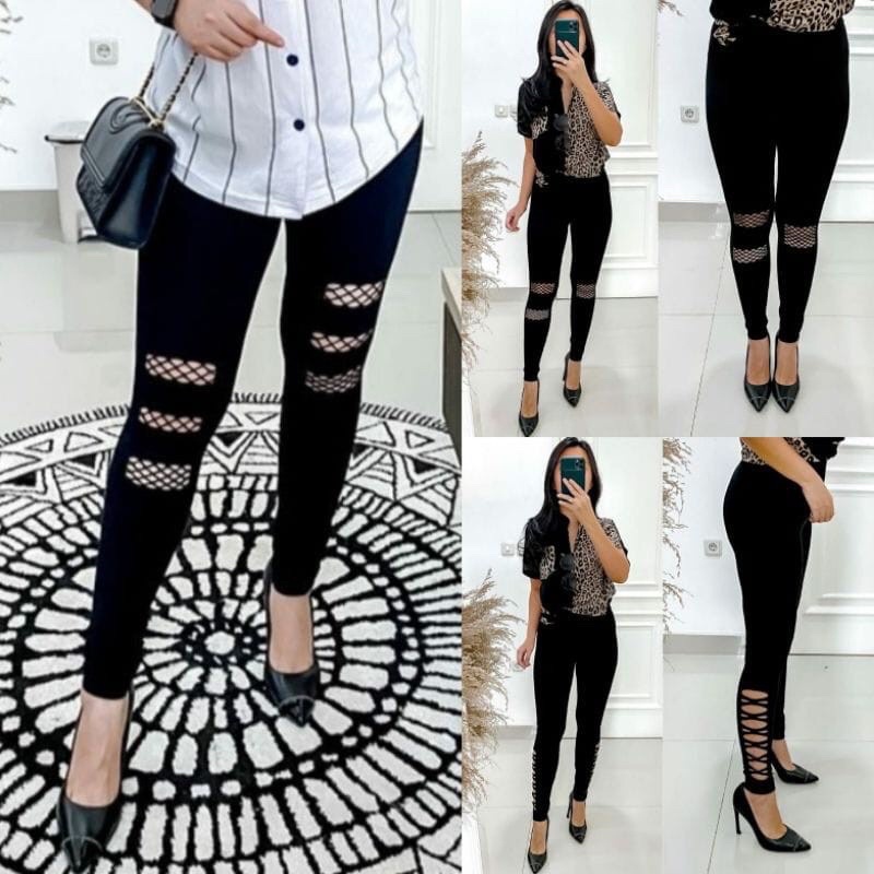 CELANA LEGING WANITA SOBEK JALA-JALA / LEGGING JALA HIGHWAIST