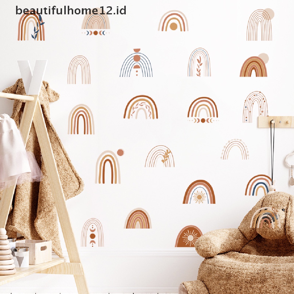 【beautifulhome12.id】 Rainbow Wall Stickers For Kids Rooms Nordic Bohemia Style Decorative Sticker .