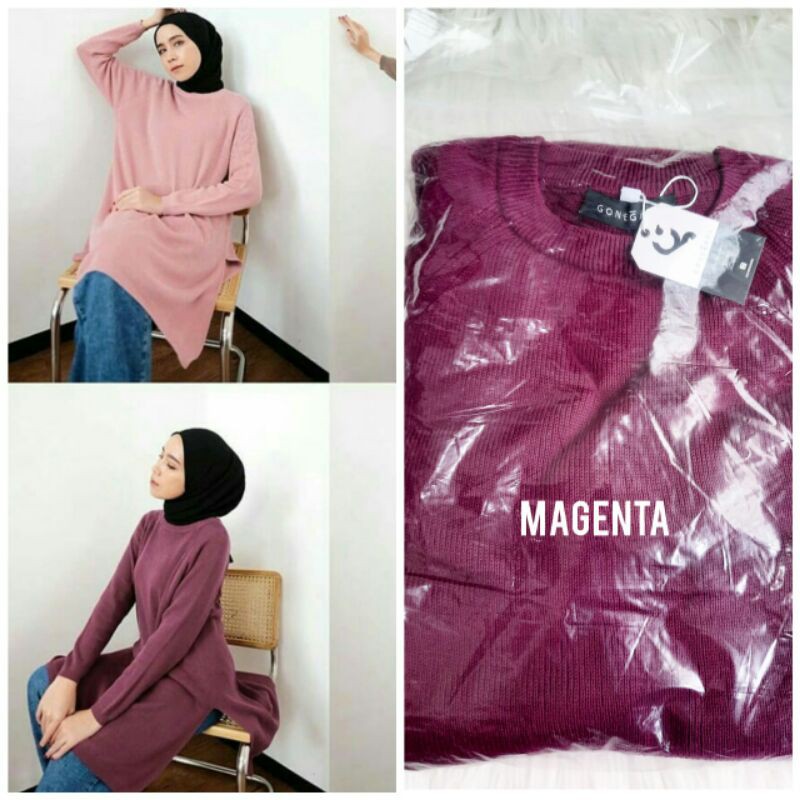 Slit Tunic Sweater By Gonegani (Magenta)