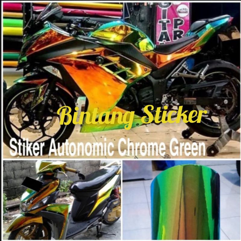 Skotlet bunglon chrome stiker skotlet motor rainbow skotlet bunglon hijau chrome