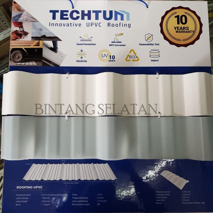ATAP GELOMBANG UPVC TECHTUM/ ROOFING UPVC PUTIH GELOMBANG 6