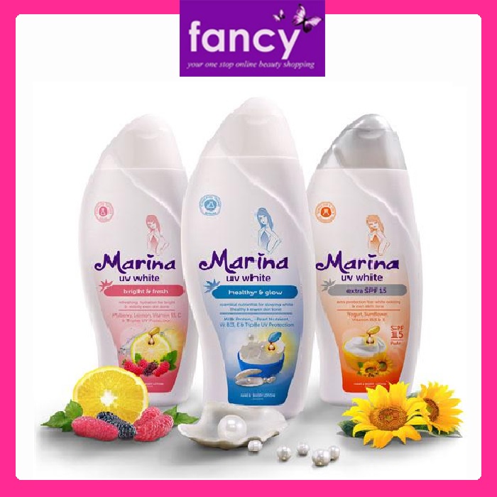 Marina Hand Body Lotion UV White / Total Care 185 ml Kemasan BESAR
