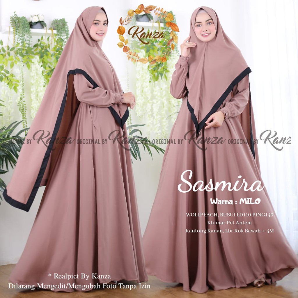 Setelan Gamis Sasmira syar'i fashion/Gamis Jumbo ld 110 Muslimah + Jilbab Ori Kanza