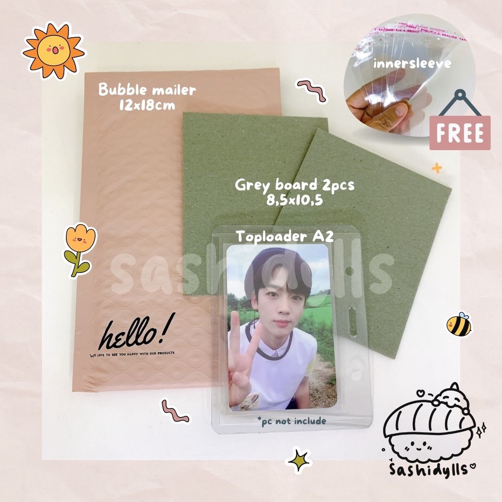 

[BANYAK WARNA PINK TOSCA BLACK] ALAT PACKING PHOTOCARD (BUBBLE MAILER + TOPLOADER + GREYBOARD) FREE INNERSLEEVE SEAL