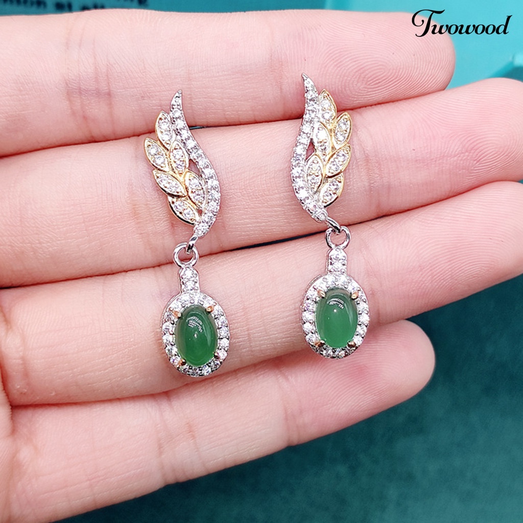 Anting Stud Bentuk Daun Zaitun Aksen Berlian Imitasi Warna Cerah Untuk Wanita