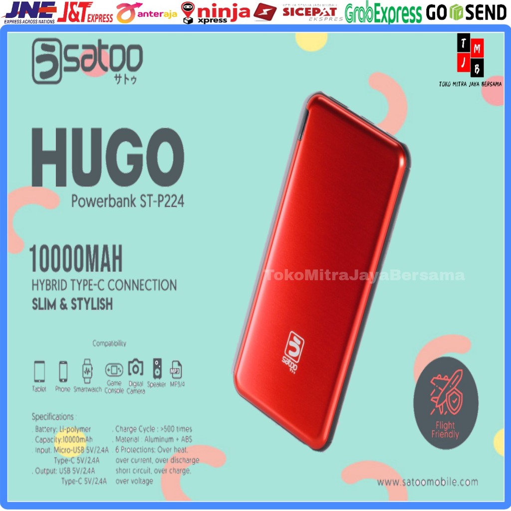 POWERBANK HUGO SLIM 10000 mAh USB 2 PORTS OUTPUT REAL CAPACITY POWER BANK