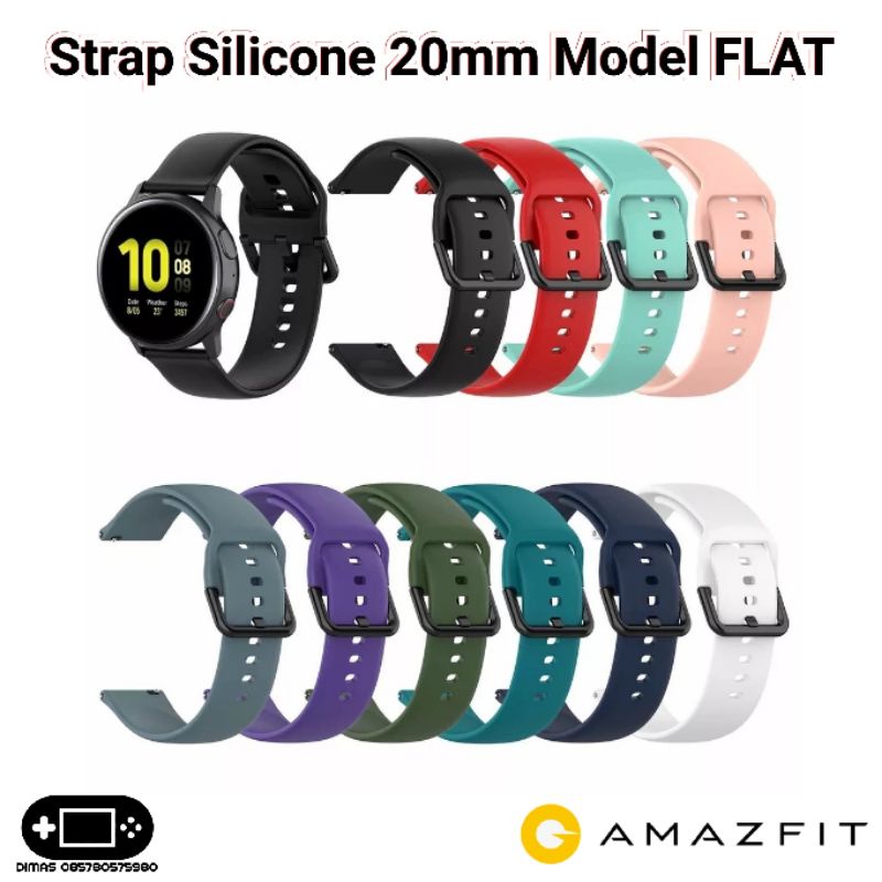 Strap Silicone 20mm FLAT Huami Amazfit pop pro bip U S 1S youth lite neo retro gts gtr 1 2 3 4 2e mini 42mm cheetah square silikon tali jam tangan karet
