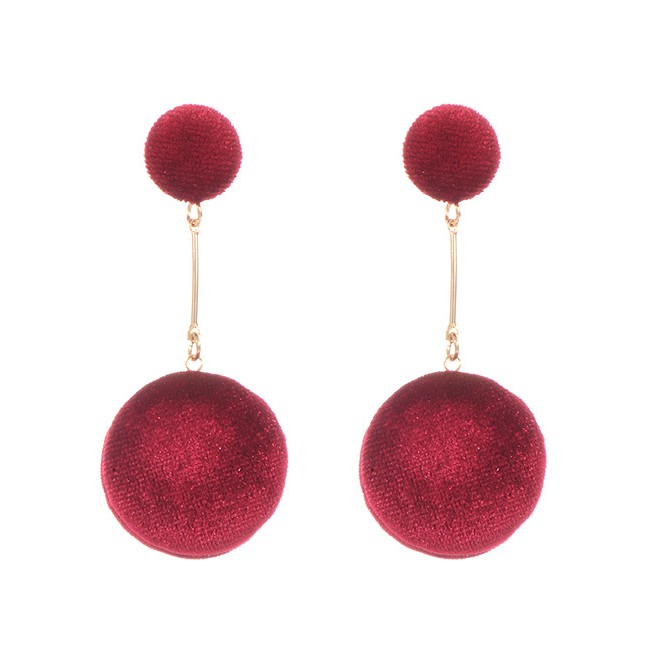 LRCAnting Tusuk Elegant Claret red Round Shape Decorated Earrings