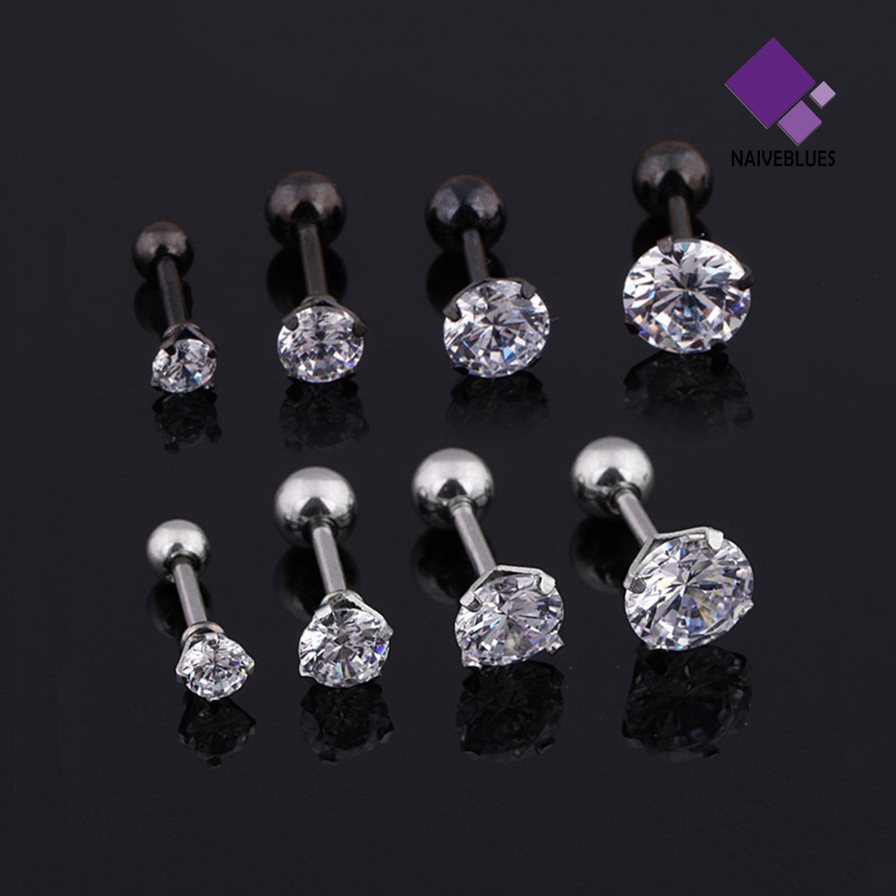 1pc Anting Stud Cubic Zirconia Bahan Titanium Untuk Unisex