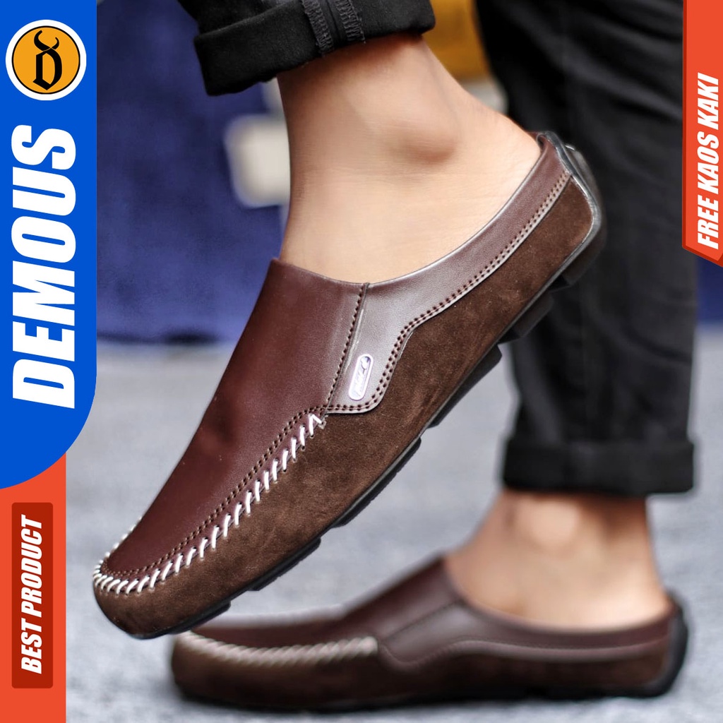 Sepatu Sandal Slop Casual Bustong Pria Kulit Pu Hitam LUCAS DEMOUS