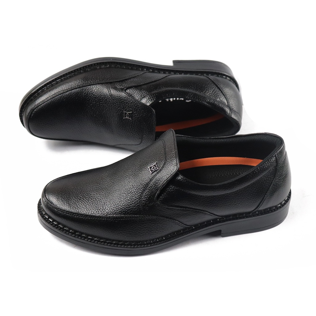 Sepatu Pantofel Pria Sepatu Formal Kulit asli model slip on Grutty  NR901 Hitam